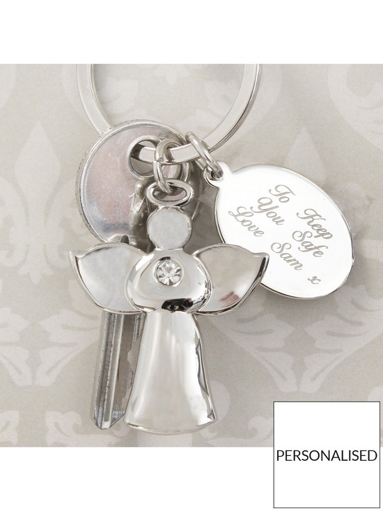 stillFront image of the-personalised-memento-company-personalised-silver-angel-keyring