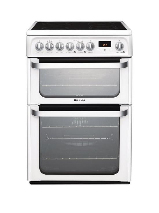 front image of hotpoint-hue61ps-ceramic-double-oven-cooker
