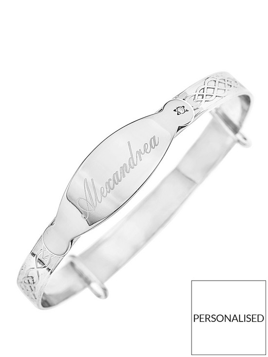 front image of the-love-silver-collection-sterling-silver-babiesnbspceltic-diamond-set-personalised-id-expander-bangle