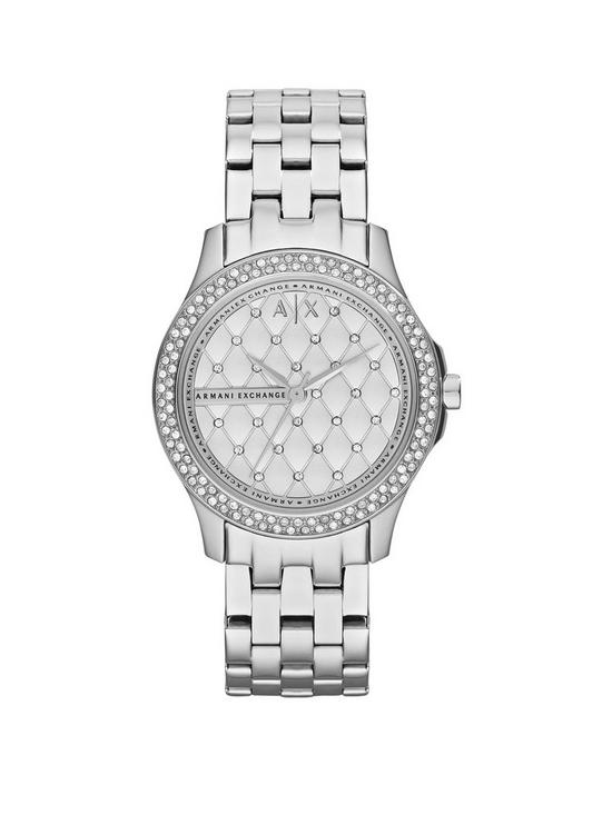 front image of armani-exchange-silver-dial-stainless-steel-bracelet-ladies-watch