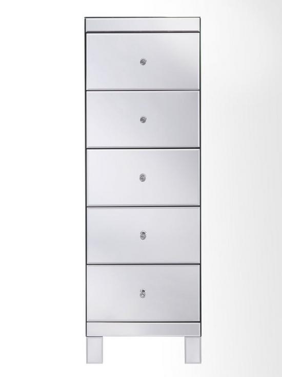 stillFront image of parisian-ready-assembled-mirrored-tall-5-drawer-chest