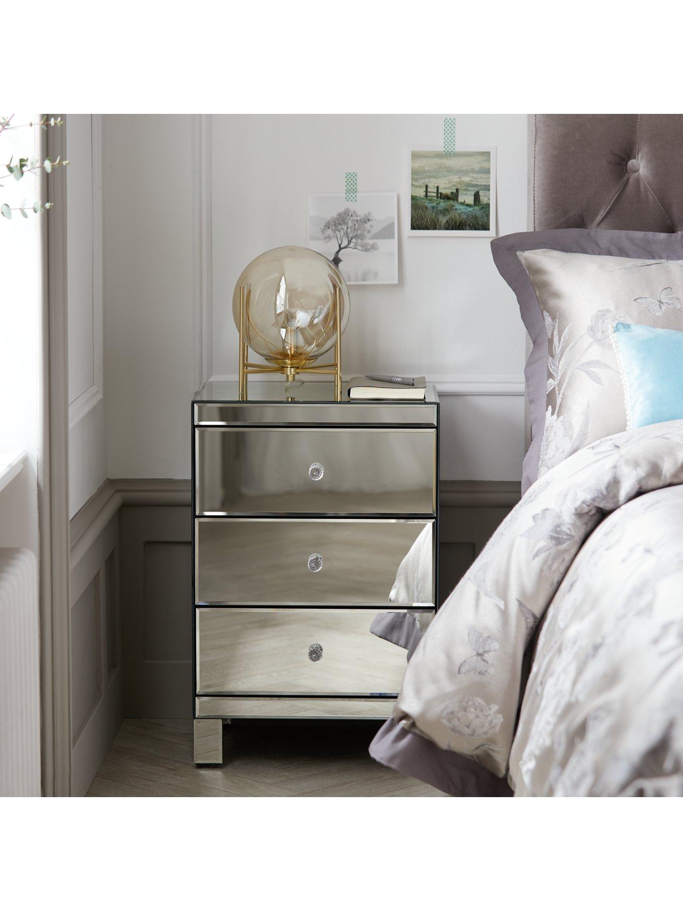 parisian mirrored 3 drawer ready assembled bedside chest