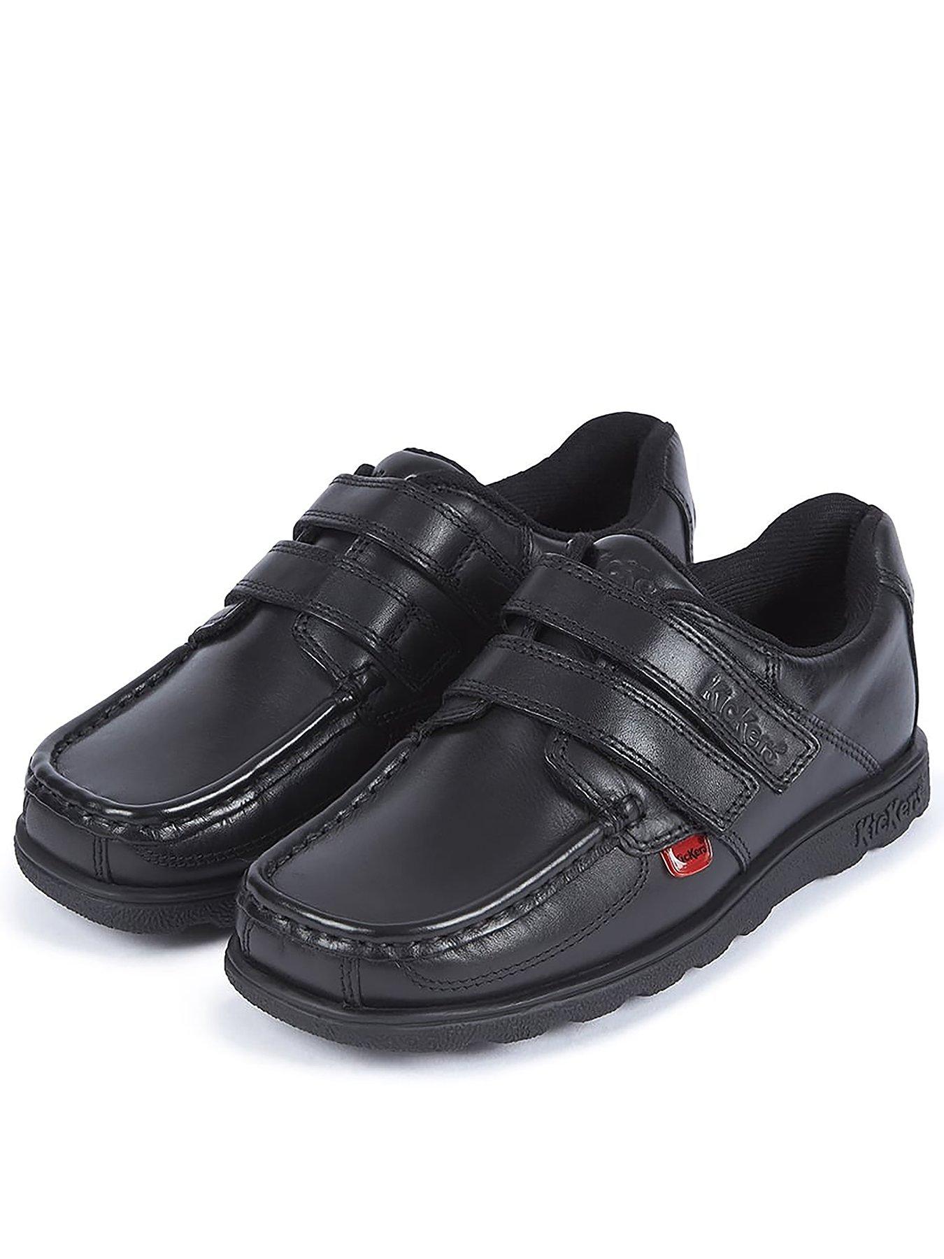 Boys School Shoes Leather Junior Kids Formal Dress Fasten Hook Loop ALL SIZE 904 