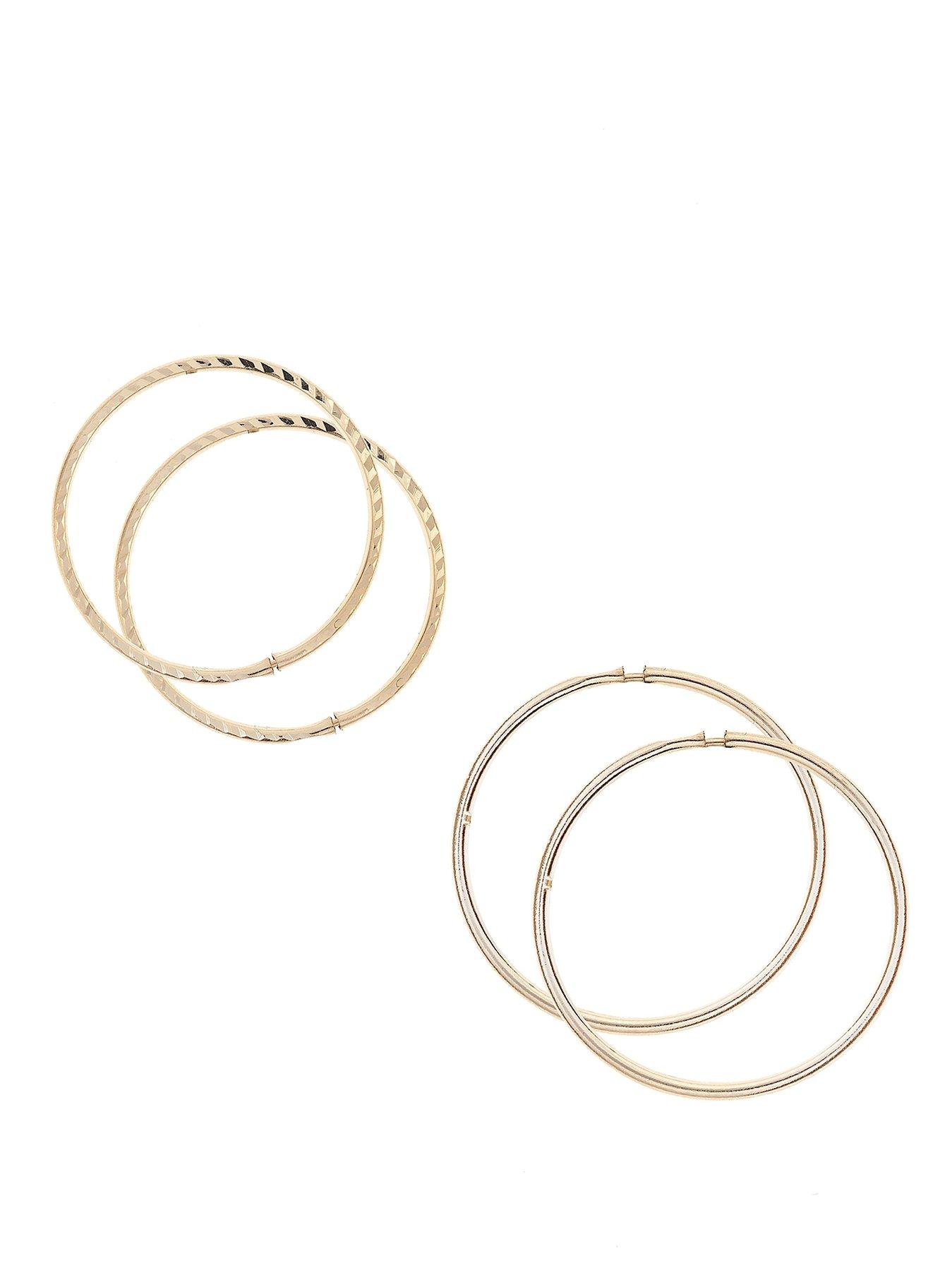 The Love Collection 9 Carat Yellow Gold Set of Two Crimped Tube Hoops