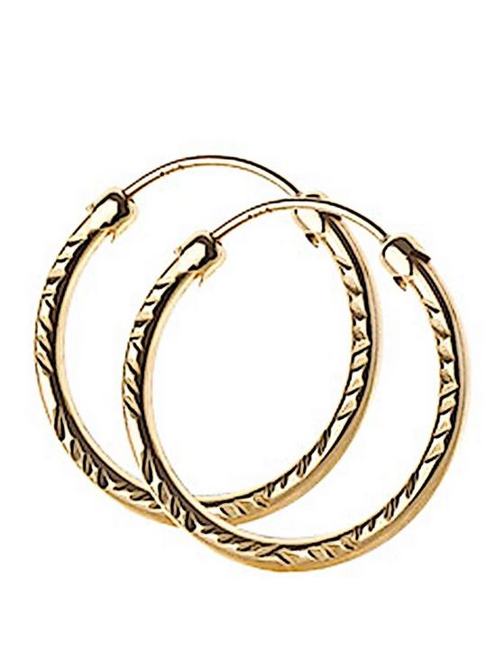 front image of love-gold-9-carat-yellow-gold-18-mm-diamond-cut-capped-hoop-earrings