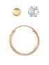  image of love-gold-9-carat-yellow-gold-mens-set-of-3-ball-stud-hoop-and-cubic-zirconia-earrings