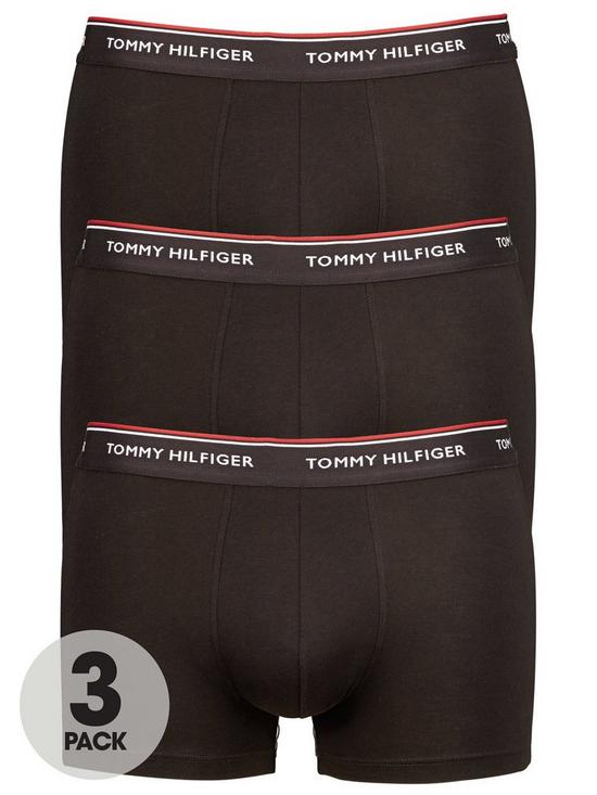 front image of tommy-hilfiger-mens-premium-essentials-trunks-3-pack-black