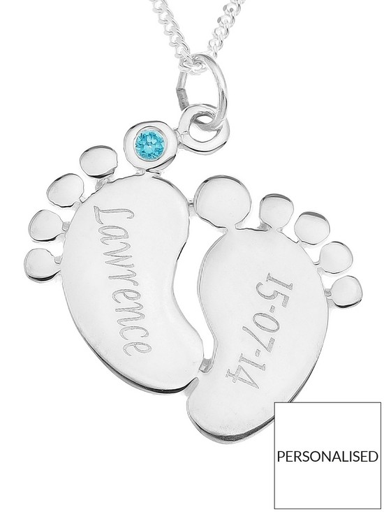 front image of the-love-silver-collection-personalised-sterling-silver-cubic-zirconia-set-baby-feet-pendant