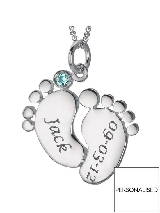 stillFront image of the-love-silver-collection-personalised-sterling-silver-cubic-zirconia-set-baby-feet-pendant