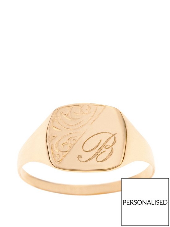 front image of love-gold-personalised-9-carat-yellow-gold-half-engraved-ring