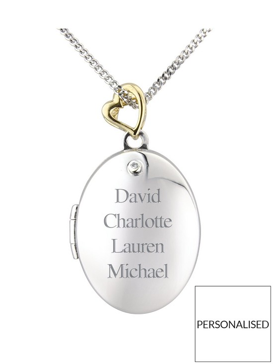 front image of the-love-silver-collection-personalised-sterling-silver-and-gold-plated-diamond-set-family-locket