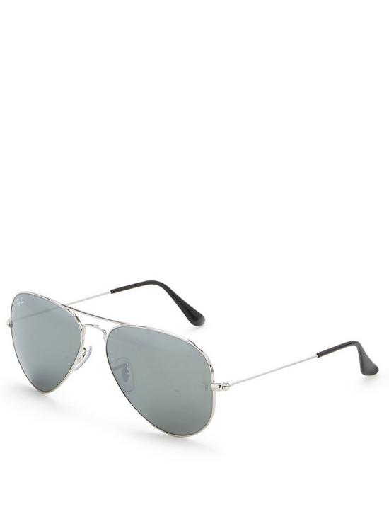 front image of ray-ban-aviator-sunglasses-silver