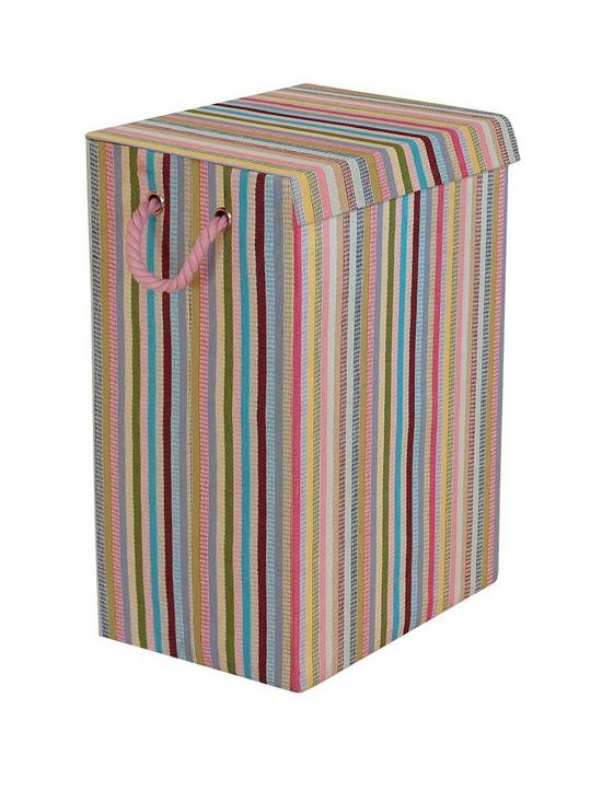 front image of minky-coloured-stripe-laundry-hamper-multi
