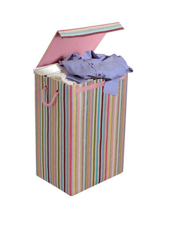 back image of minky-coloured-stripe-laundry-hamper-multi