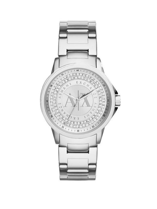 front image of armani-exchange-silver-dial-and-stainless-steel-bracelet-ladies-watch