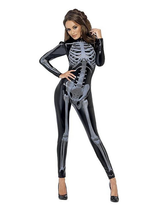 front image of halloween-miss-whiplash-skeleton-jumpsuit-adult-costume