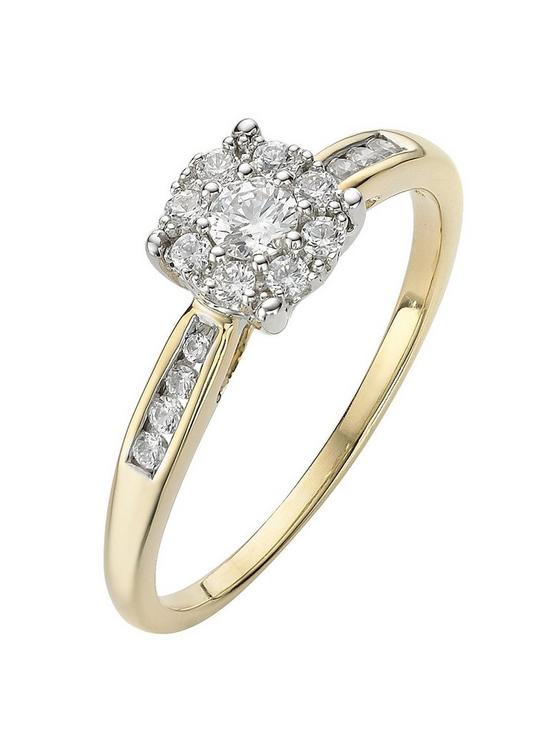 front image of love-diamond-9-carat-yellow-gold-28-point-cluster-ring-with-stone-set-shoulders