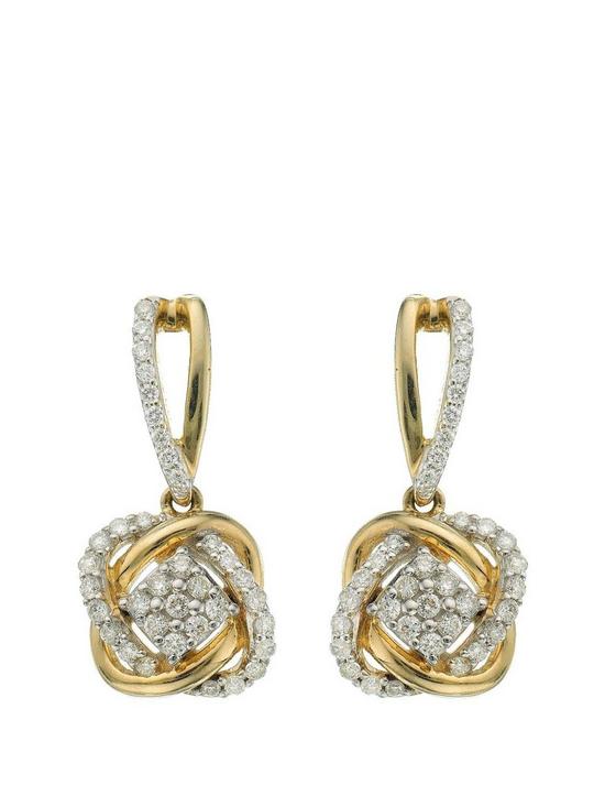 front image of love-diamond-9-carat-yellow-gold-33-point-diamond-infinity-crossover-earrings