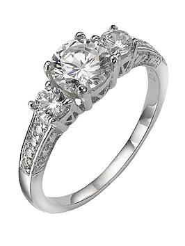 The Love Silver Collection  Sterling Silver White Cubic Zirconia Trilogy Dress Ring