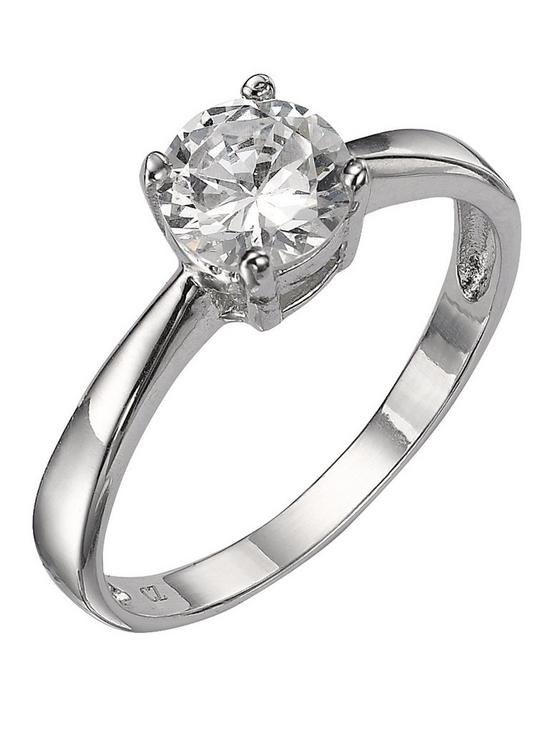 front image of the-love-silver-collection-sterling-silver-white-cubic-zirconia-solitaire-dress-ring