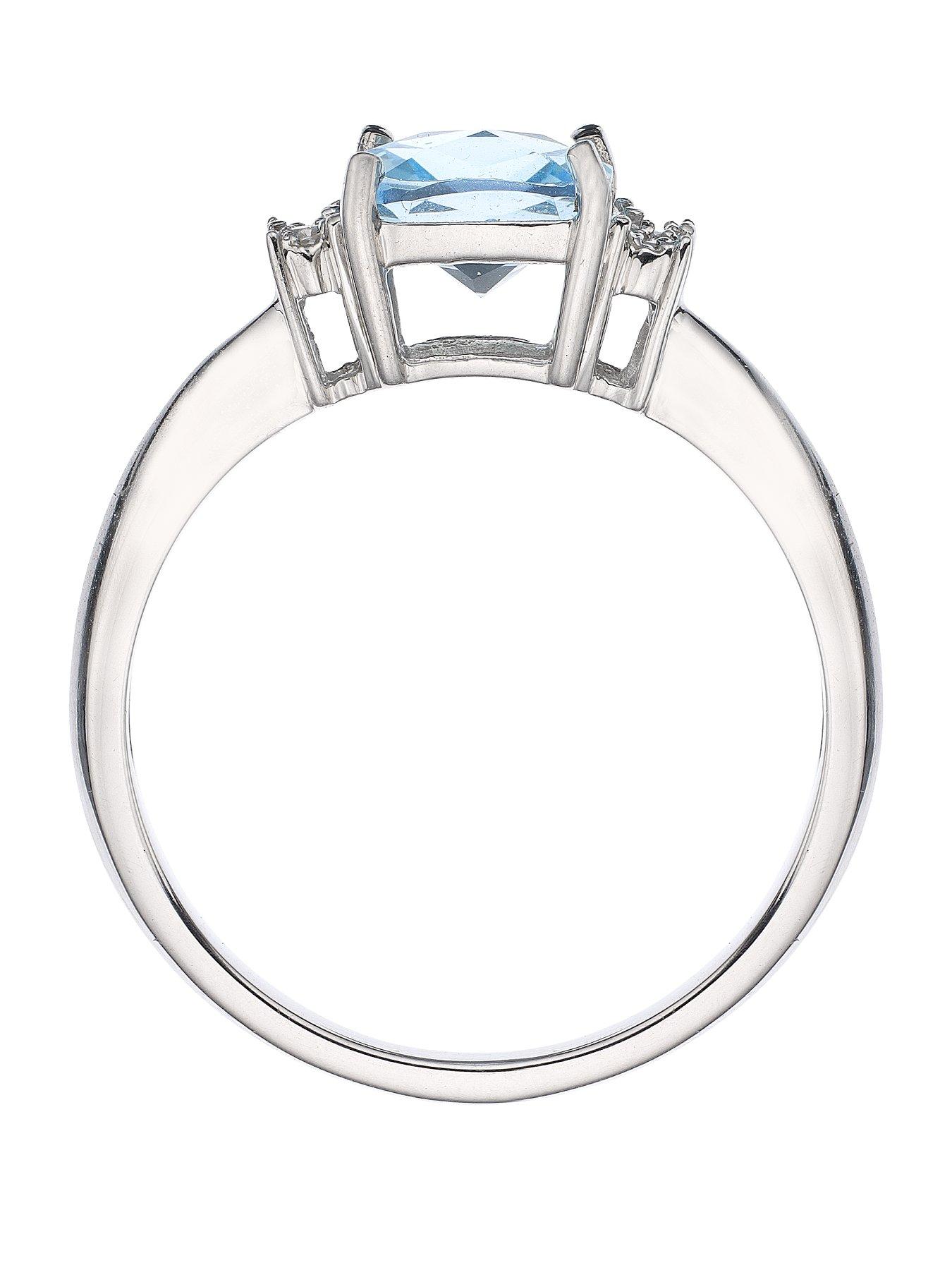 Image 2 of 4 of The Love Collection 9 Carat White Gold Diamond-Set Blue Topaz Ring