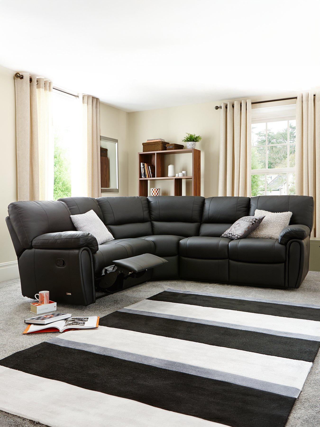 Image 1 of 5 of Very Home Leighton Leather/Faux Leather High Back Reclining Corner Group Sofa - Black