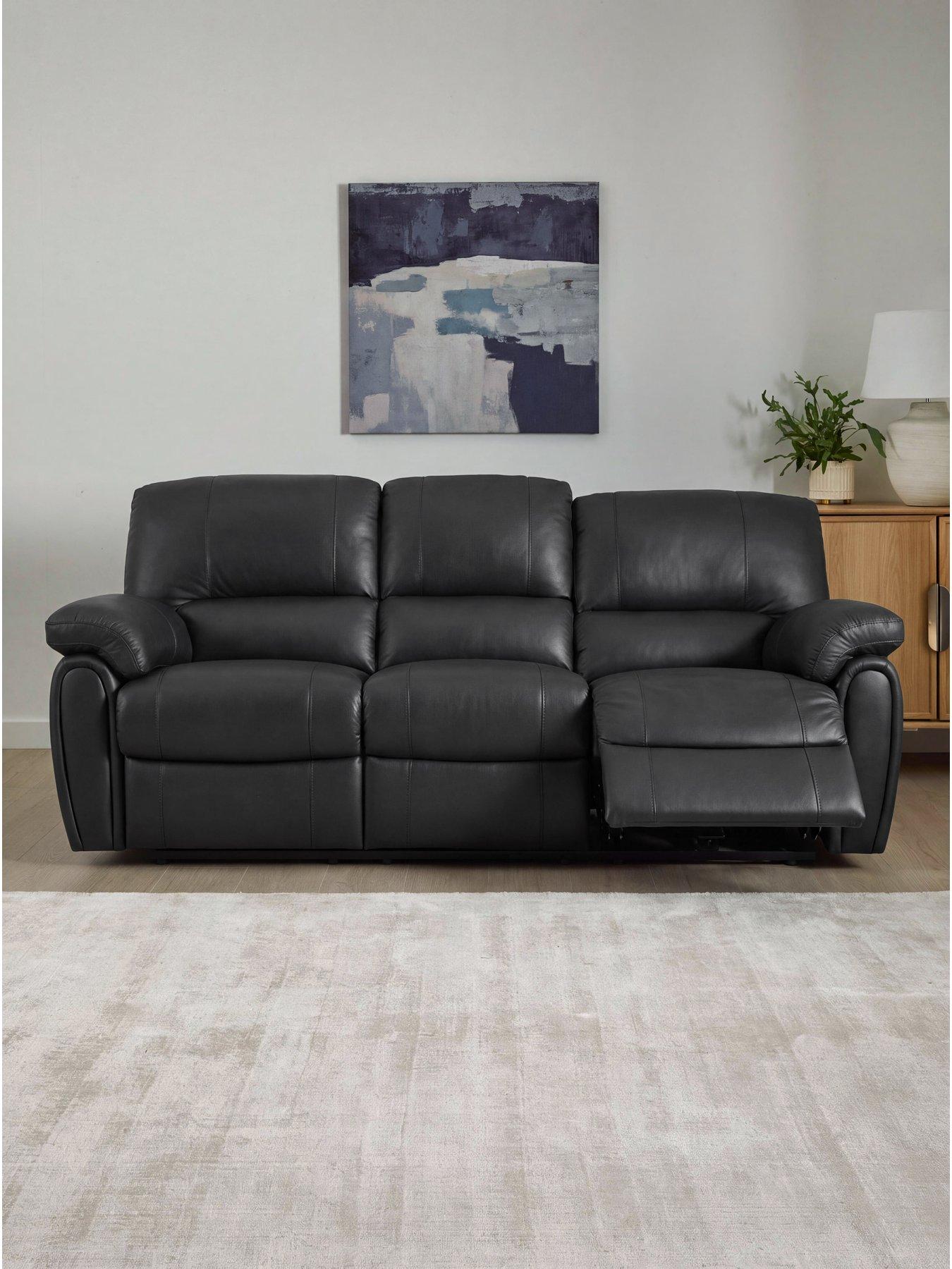 The Very Collection Leighton Leather/Faux Leather High Back 3 Seater Recliner Sofa - Black - FSC® Certified