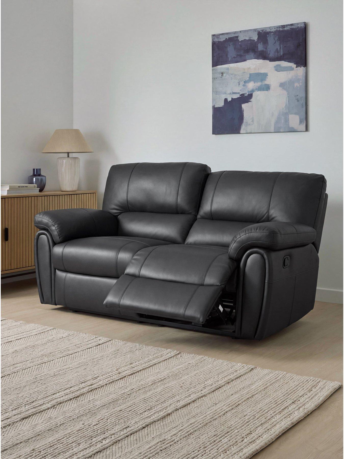 The Very Collection Leighton Leather/Faux Leather 2 Seater High Back Recliner Sofa - Black