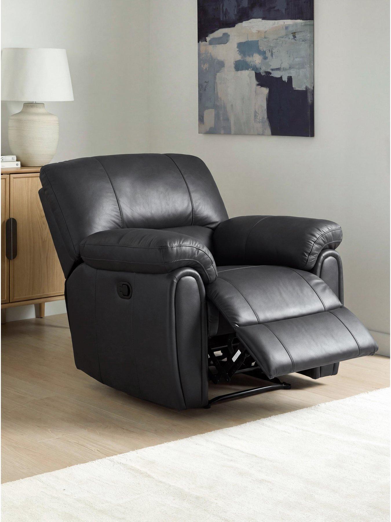 The Very Collection Leighton Leather/Faux Leather High Back Recliner Armchair - Black