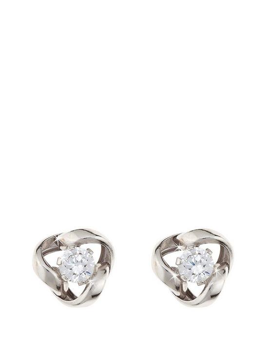 front image of love-gold-9-carat-white-gold-65mm-cubic-zirconia-knot-earrings
