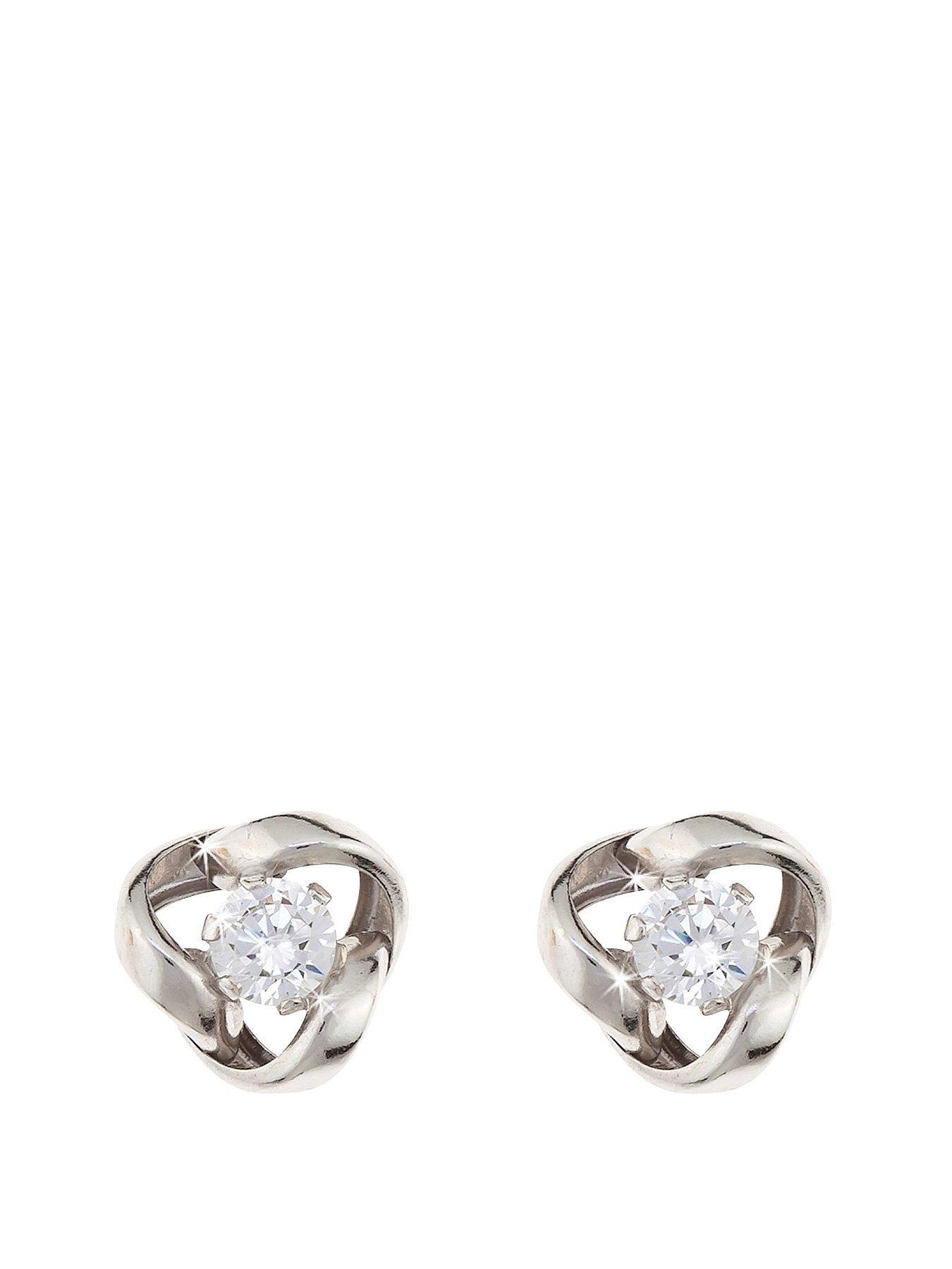 undefined 9 Carat White Gold 6.5mm Cubic Zirconia Knot Earrings