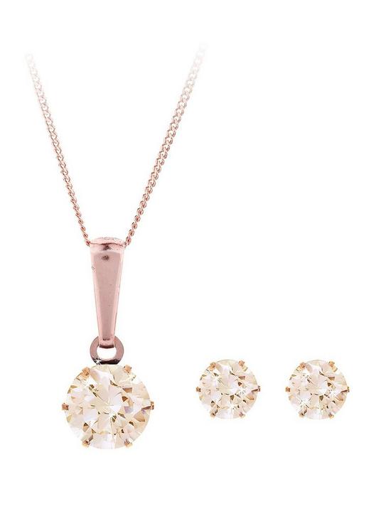 front image of love-gold-9-carat-rose-gold-champagne-cubic-zirconia-earrings-and-pendant-set