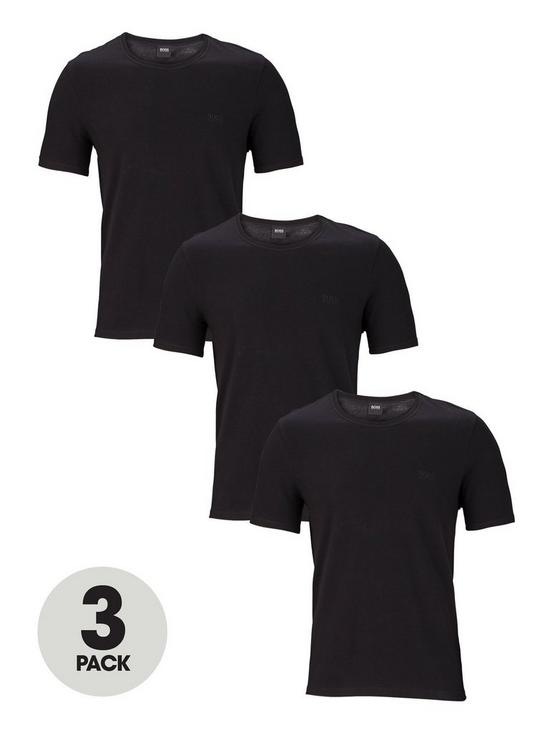 front image of boss-bodywear-3-pack-core-lounge-t-shirts-black