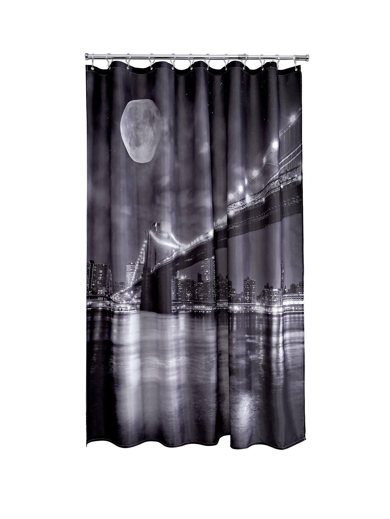 Image 1 of 1 of AQUALONA Brooklyn Bridge Shower Curtain - Black/White
