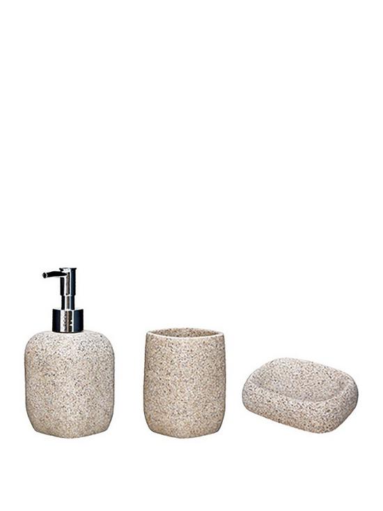 front image of aqualona-sandstone-3-pack-lotion-bottle-tumbler-and-soap-dish