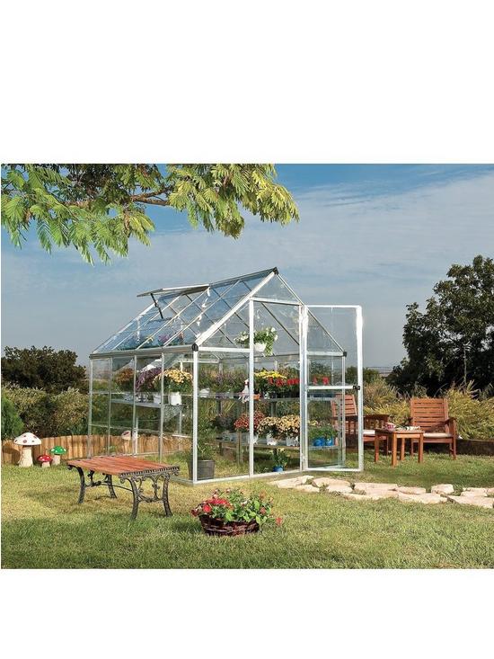 front image of canopia-by-palram-harmony-6-x-8ft-greenhouse-silver