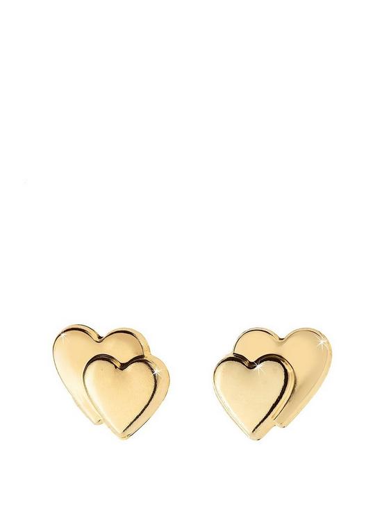 front image of love-gold-9-carat-gold-heart-on-heart-earrings-in-red-heart-box