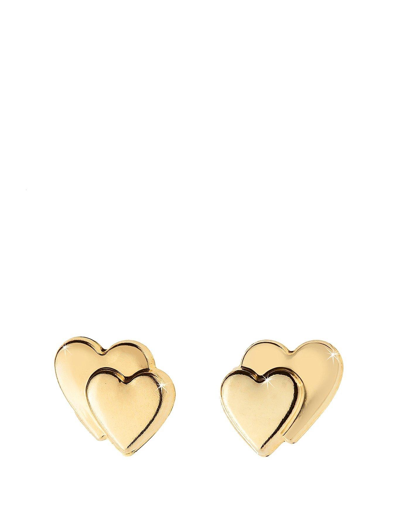 Image 1 of 4 of The Love Collection 9 Carat Gold Heart on Heart Earrings in Red Heart Box