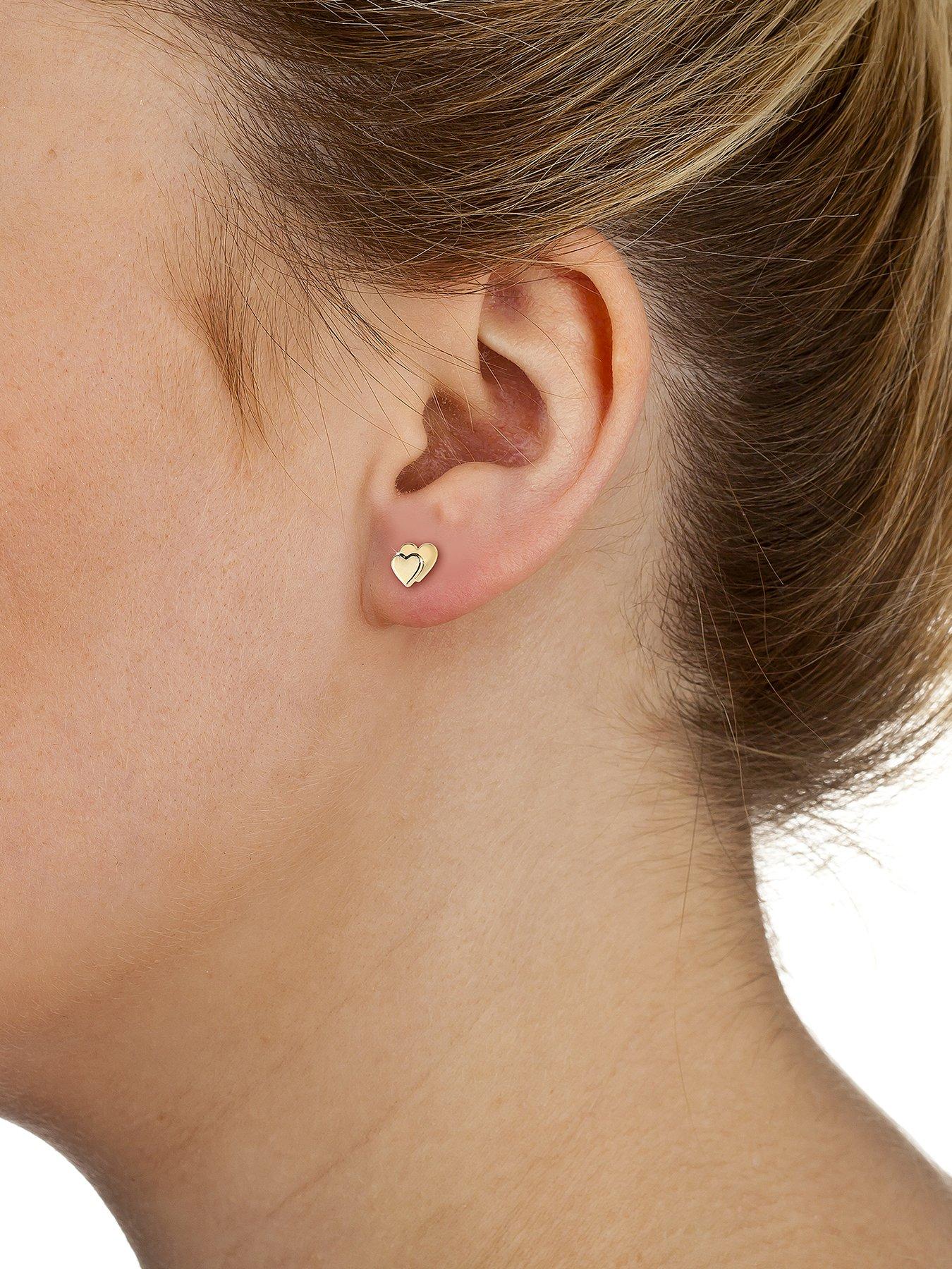 Image 3 of 4 of The Love Collection 9 Carat Gold Heart on Heart Earrings in Red Heart Box