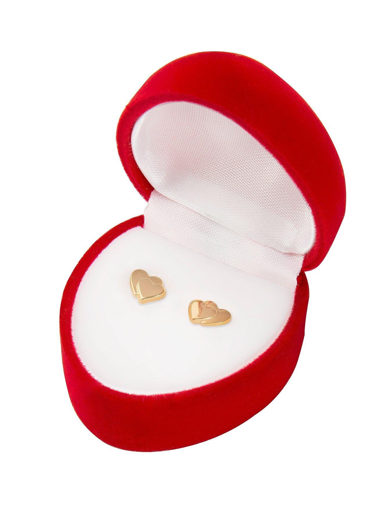 Image 4 of 4 of The Love Collection 9 Carat Gold Heart on Heart Earrings in Red Heart Box