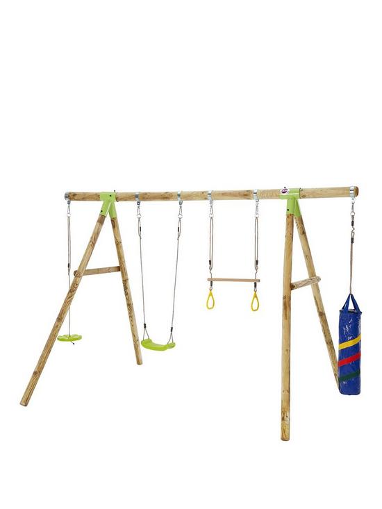 front image of plum-capuchin-wooden-garden-swing-set