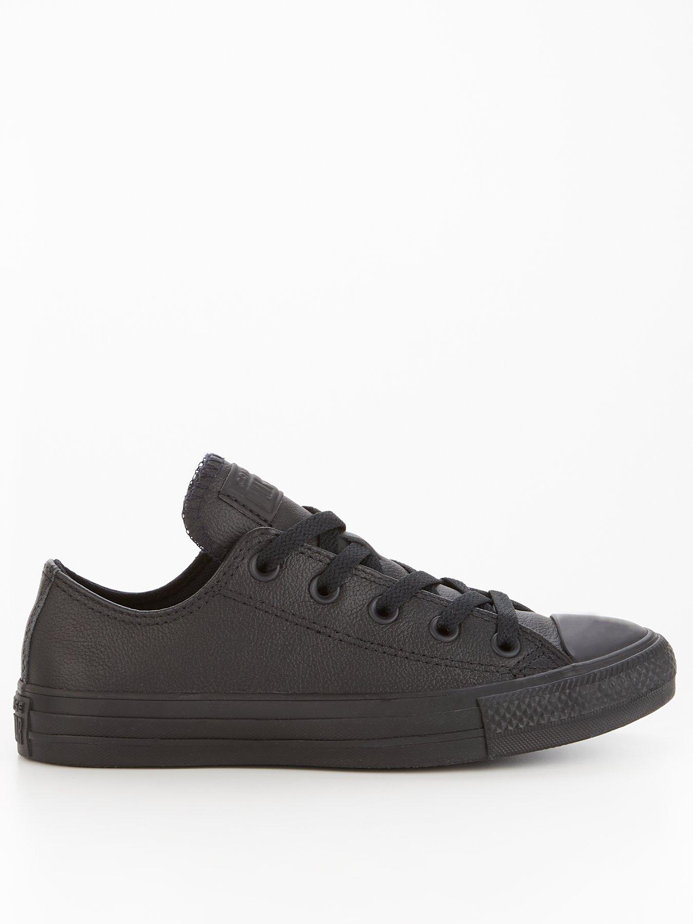 Plain black leather trainers on sale