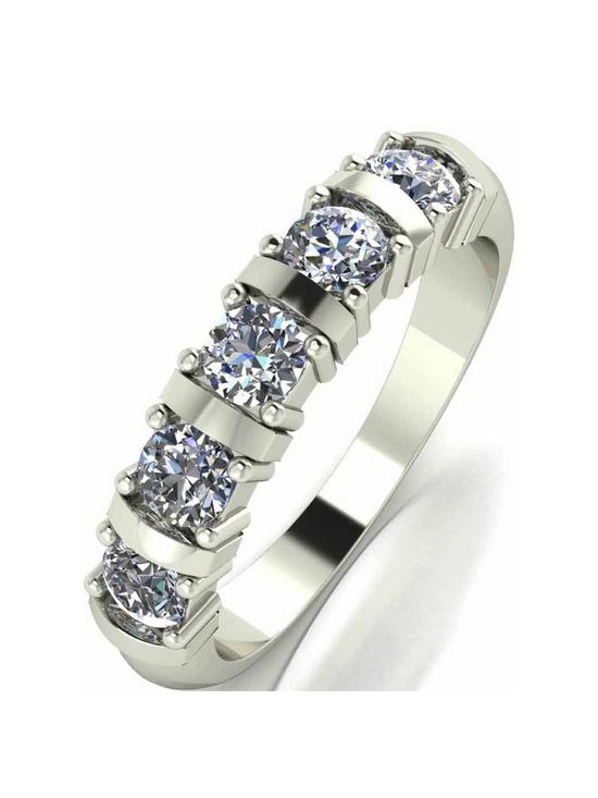 front image of moissanite-9-carat-white-gold-1-carat-moissanite-bar-set-5-stone-eternity-ring
