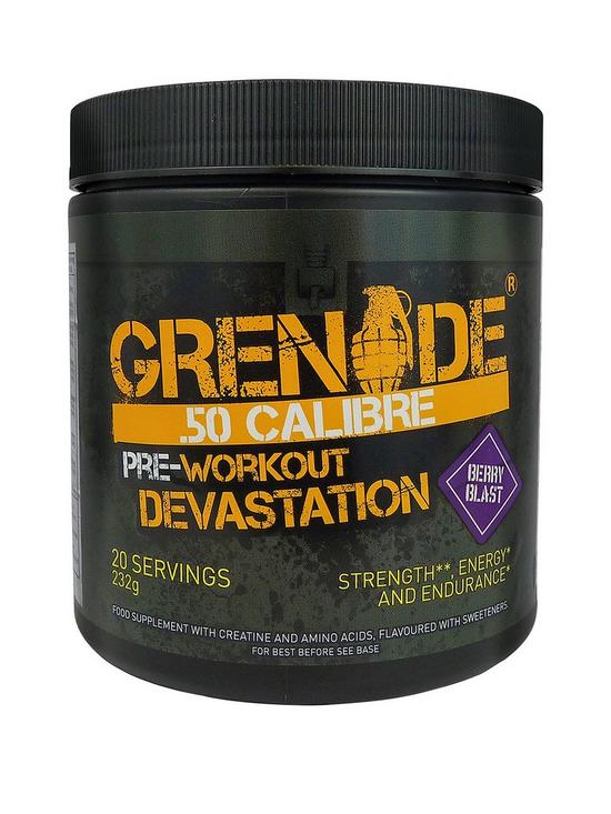 front image of grenade-50-calibre-pre-workout-energy-boost-powder-232g-berry-blast