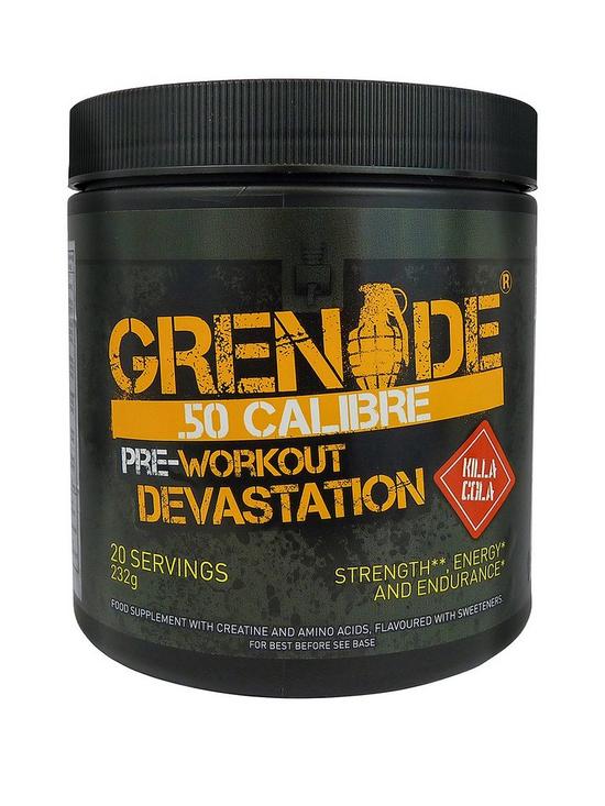 front image of grenade-50-calibre-pre-workout-energy-boost-powder-232g-killa-cola