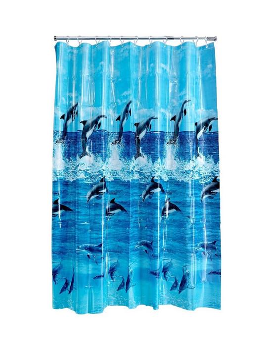 front image of aqualona-dolphin-shower-curtain