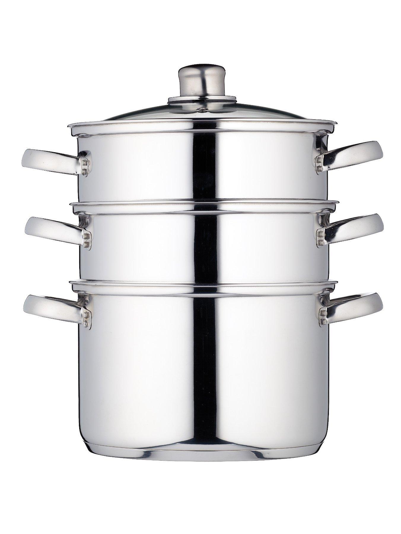 Image 1 of 3 of KitchenCraft 3 Tier Stainless Steel Steamer Pan with Glass Lid 22cm