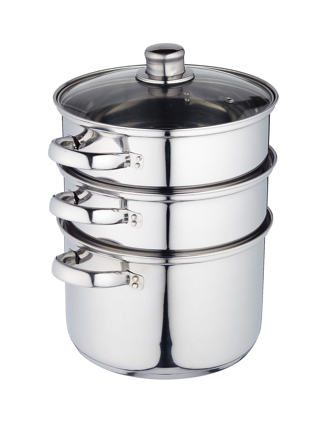 Image 2 of 3 of KitchenCraft 3 Tier Stainless Steel Steamer Pan with Glass Lid 22cm