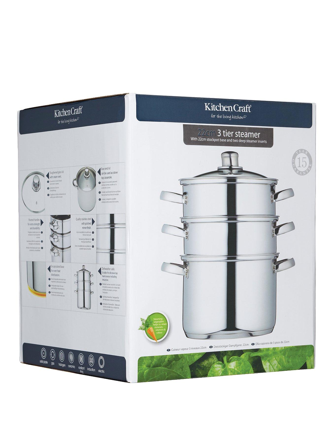 Image 3 of 3 of KitchenCraft 3 Tier Stainless Steel Steamer Pan with Glass Lid 22cm
