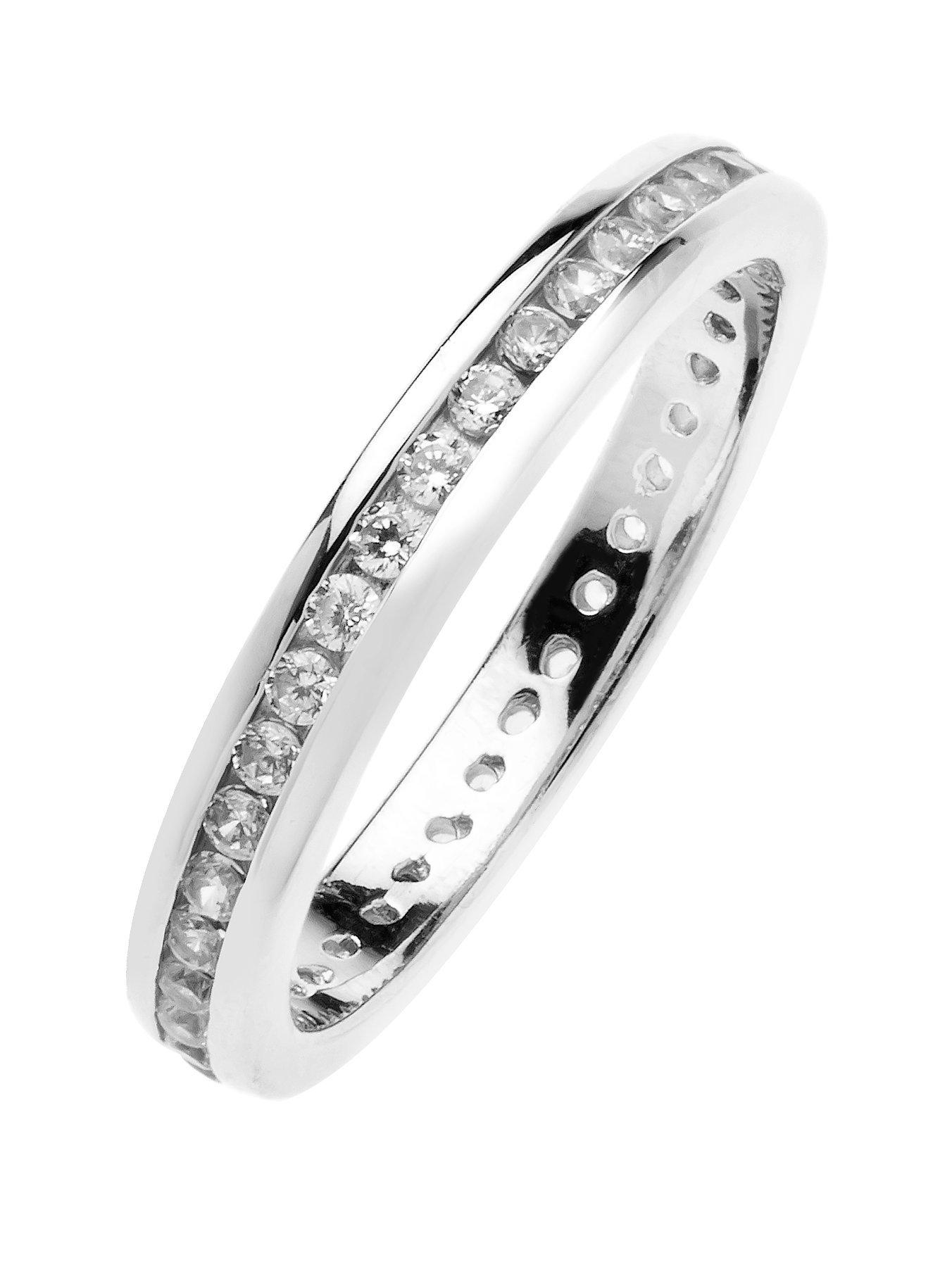 Image 1 of 5 of The Love Collection Rhodium-Plated Sterling Silver Channel Set Eternity Cubic Zirconia Ring